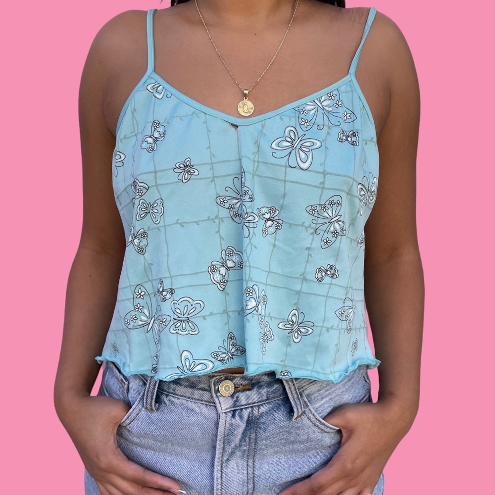 Baby Blue Butterfly Crop Top